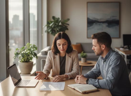 Planning conversation at a desk